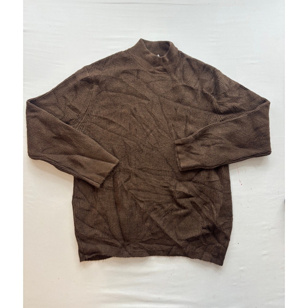 Zara Mens Brown Waffle Knit Mock Neck Sweater Long Sleeve Pullover Size Medium